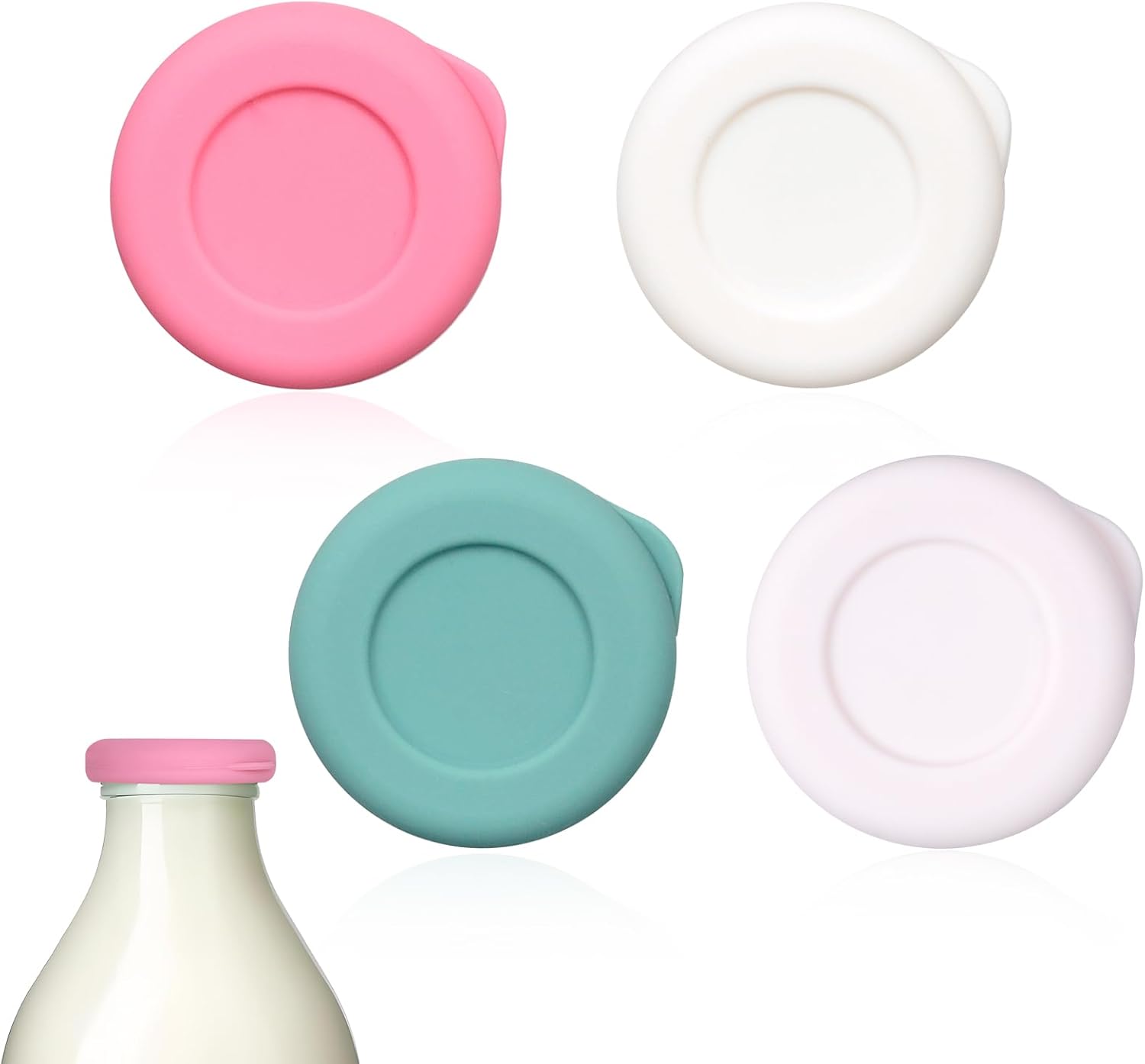 Milk Bottle Tops [One Pint, NOT 1L] Reusable Silicone Mixed Without Bottle, Perfect Fit for UK One Pint Milk Glass Bottles, Dishwasher Safe, 100% Leakproof, Multicolour (8)
