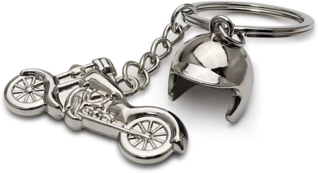 Freedale® Silver Motorbike with helmet Keyring Motorcycle Key Chain - Biker Gifts Novelty Chrome Metal Keychain - Key Ring Accessory for House or Bike Keys