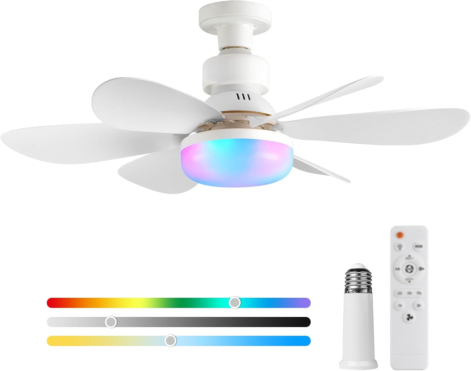 Socket Ceiling Fan with Light and Remote, 6 Fan Speeds, Stepless Dimmable, 3 Colours, 3000K-6000K, E27 Base Screw in Ceiling Fans Lights for Kitchen, Garage