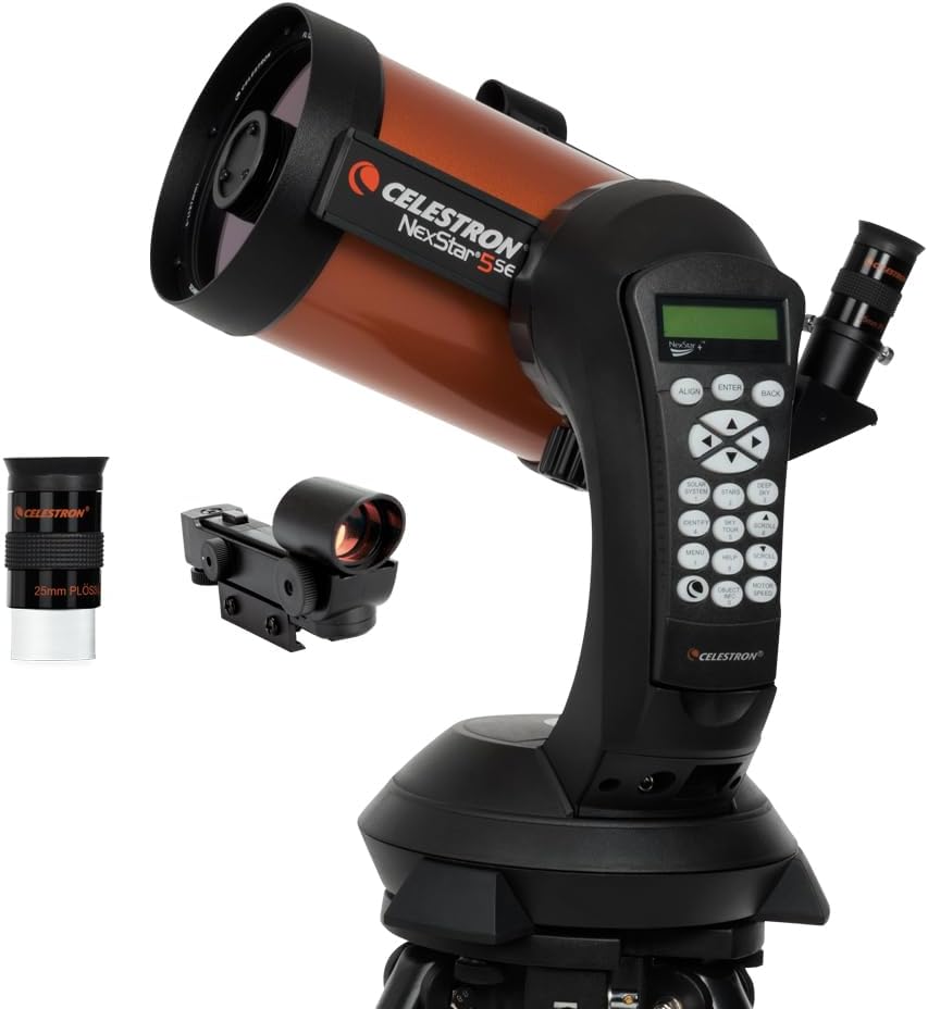 Celestron 11036 NexStar 5SE Computerised Schmidt-Cassegrain Telescope with Automated GoTo Mount, SkyAlign Technology and Steel Tripod, Black/Orange