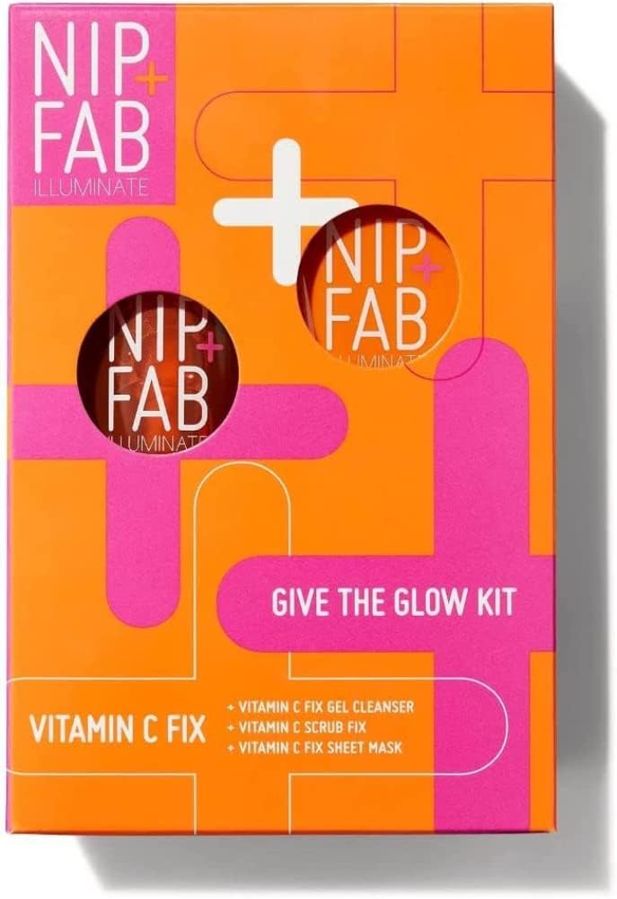 Nip+Fab Vit C 3 Piece Starter Kit | Contains Vit C Fix Cleansing Fix, Scrub, Sheet Mask | Face Skin Exfoliating, Brightening, Hydrating, Toning, Vitamin C for Skin Care | Vegan and Cruelty Free