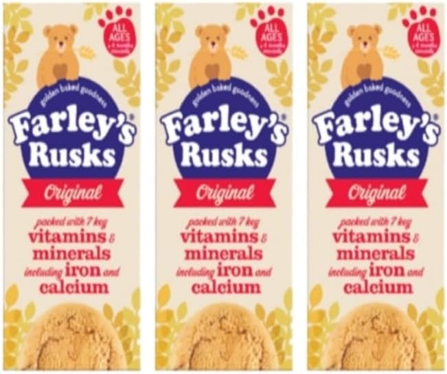 Golden Baked Goodness with Farley's Rusks Orignal Rich in Vitamins & Minerals including Iron and Calcium | Baby Cookies for 4 Months Onwards 9pcs x 3 Packs