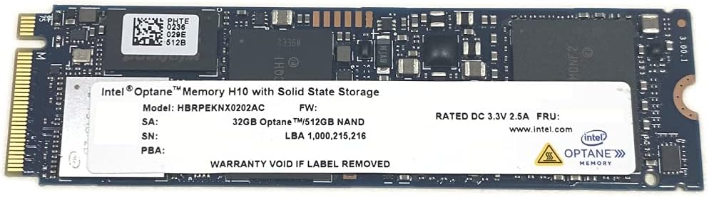 Intel Optane Memory H10 32GB with SSD Solid State Storage 512GB HBRPEKNX0202A M.2 2280 NVMe PCIe Gen3 x4