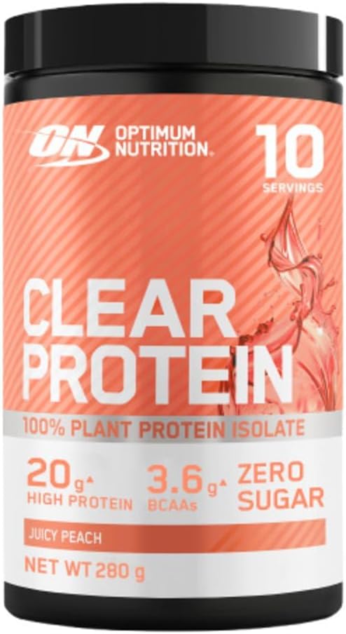 Optimum Nutrition Clear Protein 100% Plant Protein Isolate, Vegan and Sugar-Free High Protein Powder with BCAAs, made from Pea Protein Isolate, Muscle Support & Repair, Juicy Peach, 10 servings, 280 g