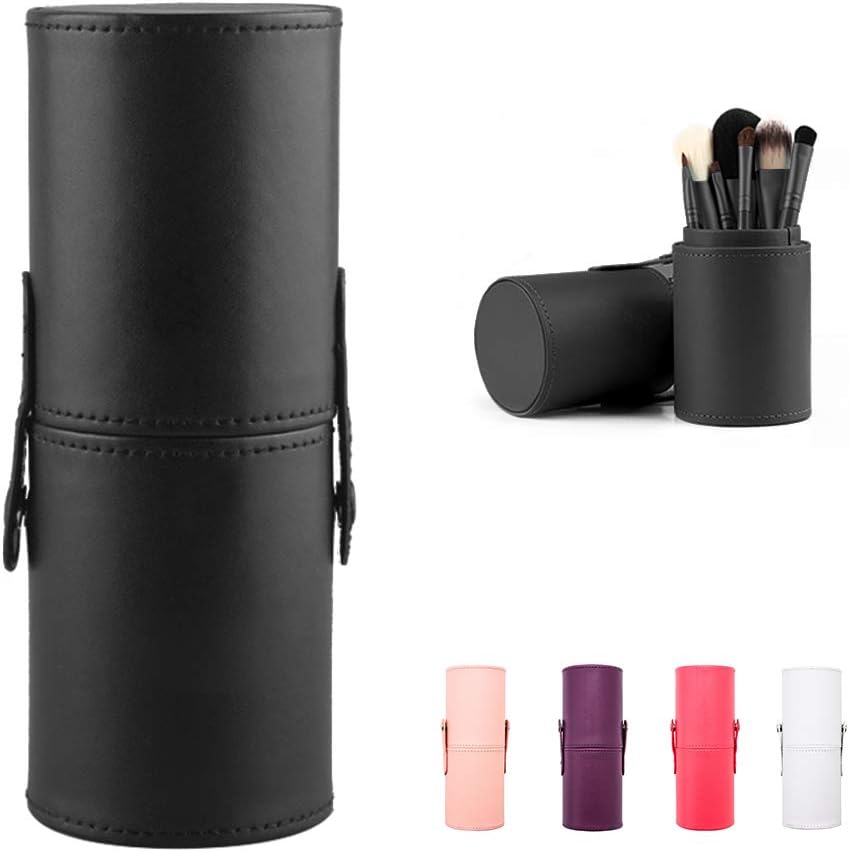 Large Makeup Brush Holder Leather Travel Portable Brushes Storage Case (Black)