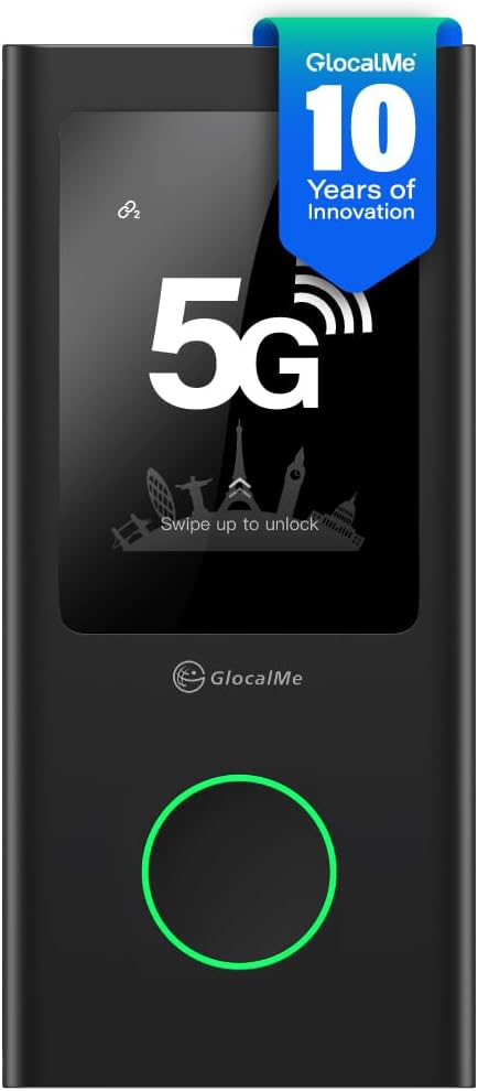 GlocalMe Numen Air 5G Mobile Hotspot, Portable WiFi Hotspot for Travel in 200+ Countries, Ultra High Speed Hotspot Device with Global 1.1GB Data, No SIM Card Required, 16 Connected Devices