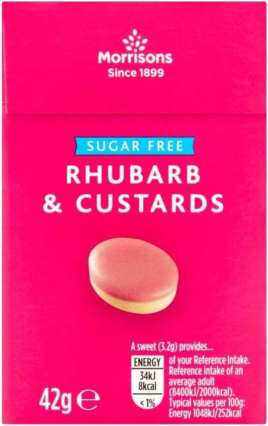 Morrisons Sugar Free Rhubarb & Custard Sweets, 42g (Package may vary)