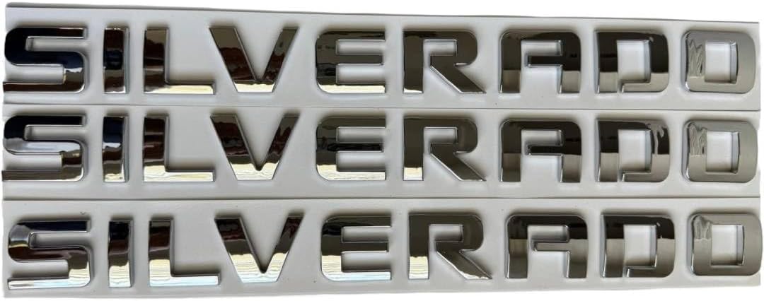 3PCS Badge Emblems for Silverado 2007-2020 for Silverado, Sierra, and Canyon - Fits 1500, 2500HD, and 3500HD Models (Chrome Silver)