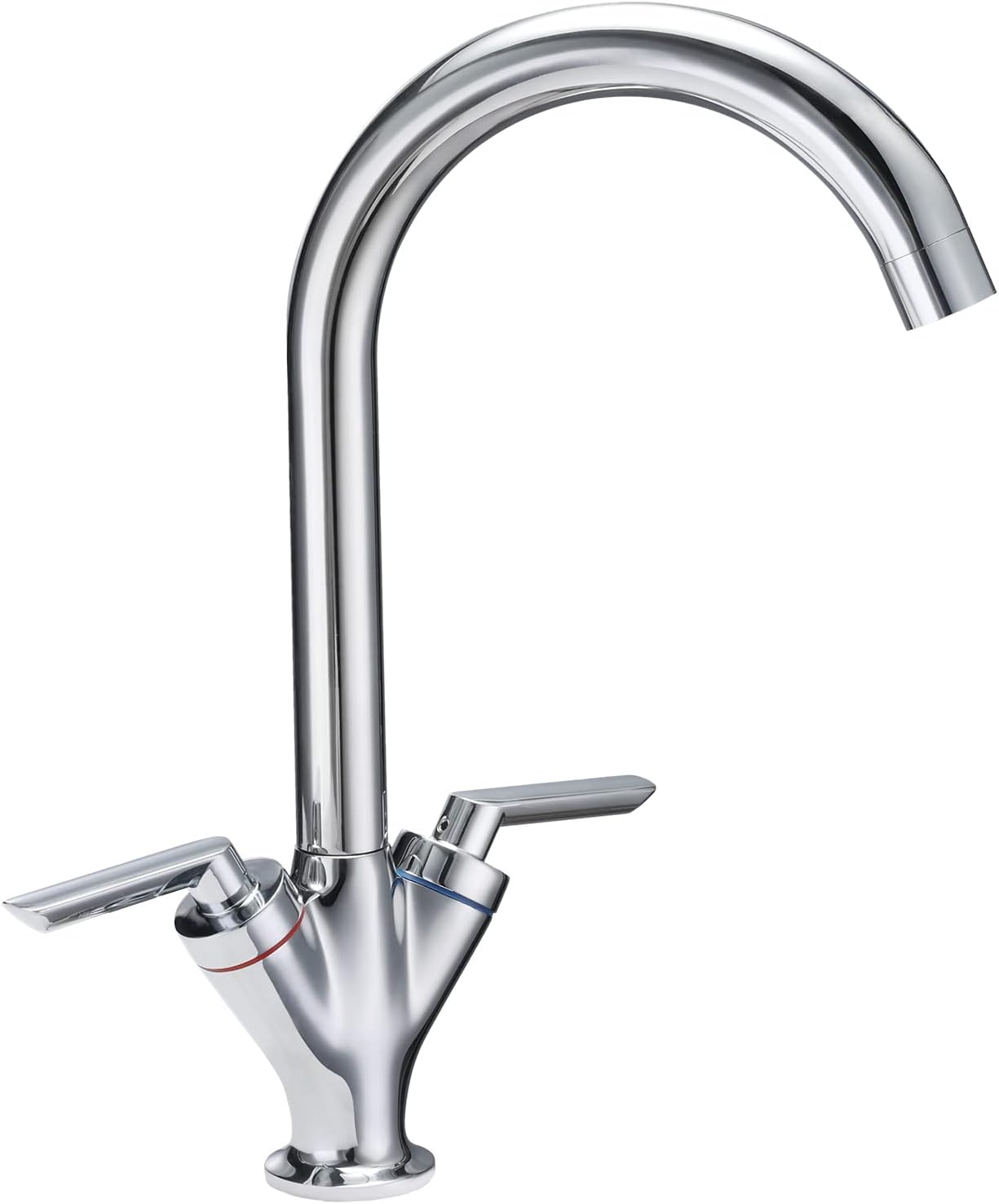 Funime® Kitchen Sink Mixer Taps Monobloc Swivel Spout Chrome Brass Dual Lever with Hoses Traditional Kitchen Mixer Taps 1 Hole
