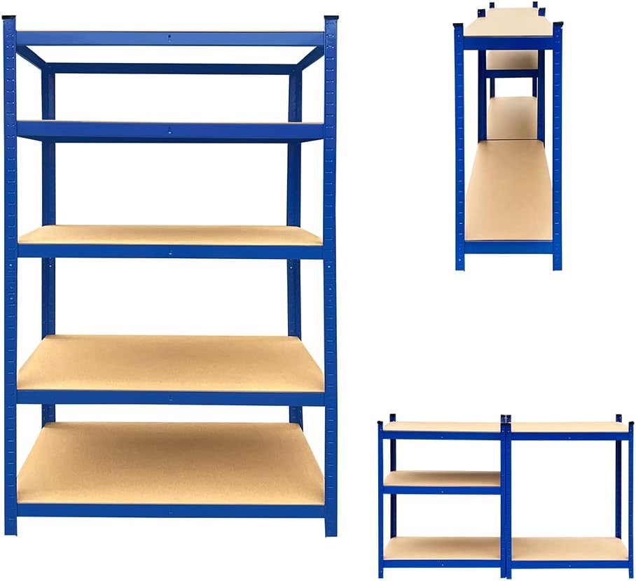YouseaHome 5 Tier Blue Garage Shelving Units,Boltless Storage Racking Unit,Heavy Duty Racking Shelves,Metal Boltless Industrial Racking, 150cm x 70cm x 30cm,Load Capacity 875 kg