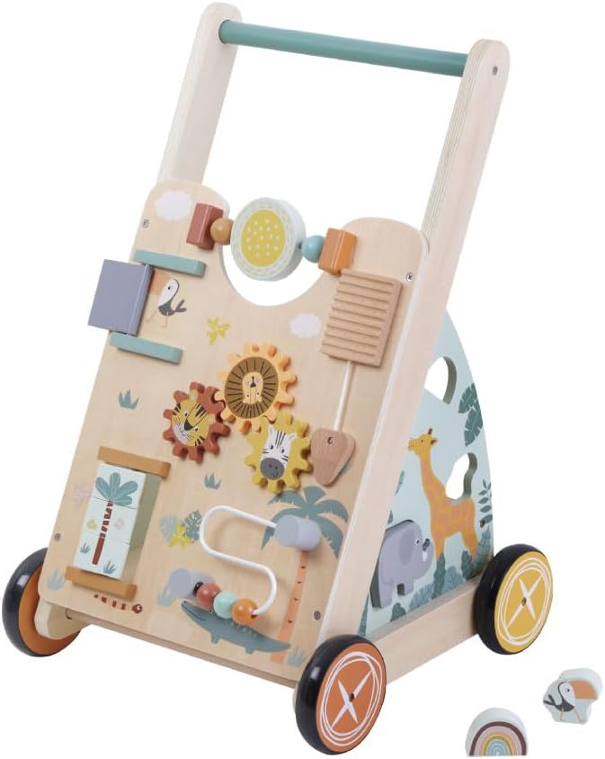 Introductory Offer - Wooden Baby Activity Walker – Safari-Themed Push Along Walker for Toddlers, Learning Walker with Multi-Sensory Early Development Activities, for Boys and Girls, Age 18 Months+
