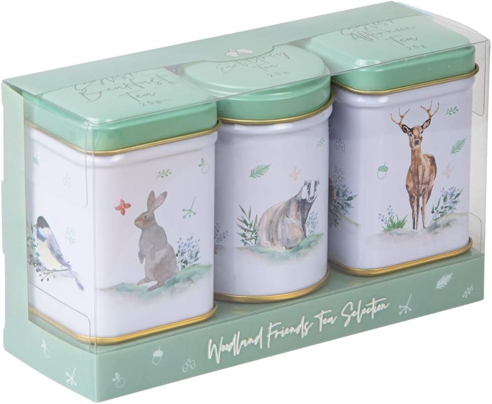 New English Teas Woodland Animals 3x Mini Tea Tin Gift Pack with Loose Leaf Black Tea, 0.07 kg MT78