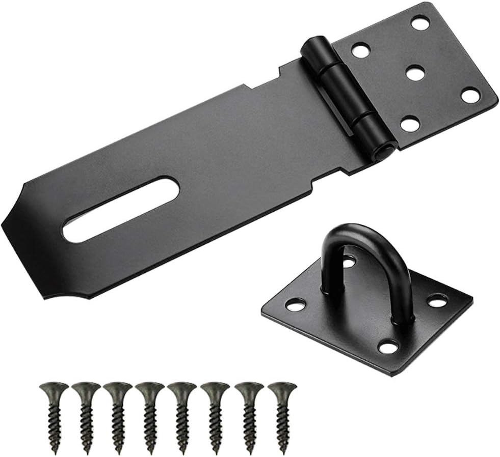 Stainless Steel Padlock Hasp and Staple Heavy Duty Shed Lock Hasp 4 Inch Shed Door Latch Gate Lock Latch Hinge Padlock Catch Door Clasp Latch Security Hasp for External Doors Window Cabinet Pet Cage