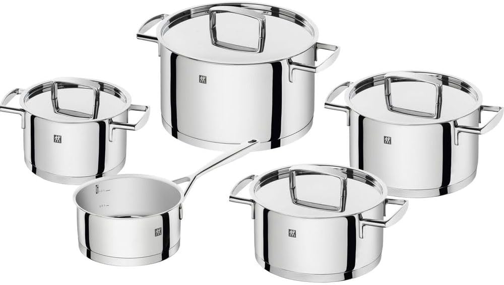Zwilling 5-piece Pot-Set, with 4 Lids, Suitable for Induction, Stainless Steel, Passion,60 x 50 x 30 cm, Silver