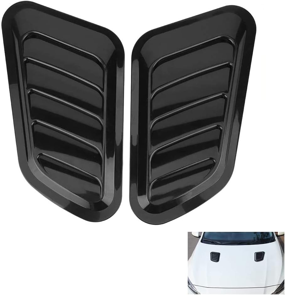 WeFoonLo Decorative Car Air Flow Intake Cover Universal Hood Scoop Body Kit, 2 Pack Cars and Trucks Vent Accessories ABS Exterior Glossy Sticker (Black)