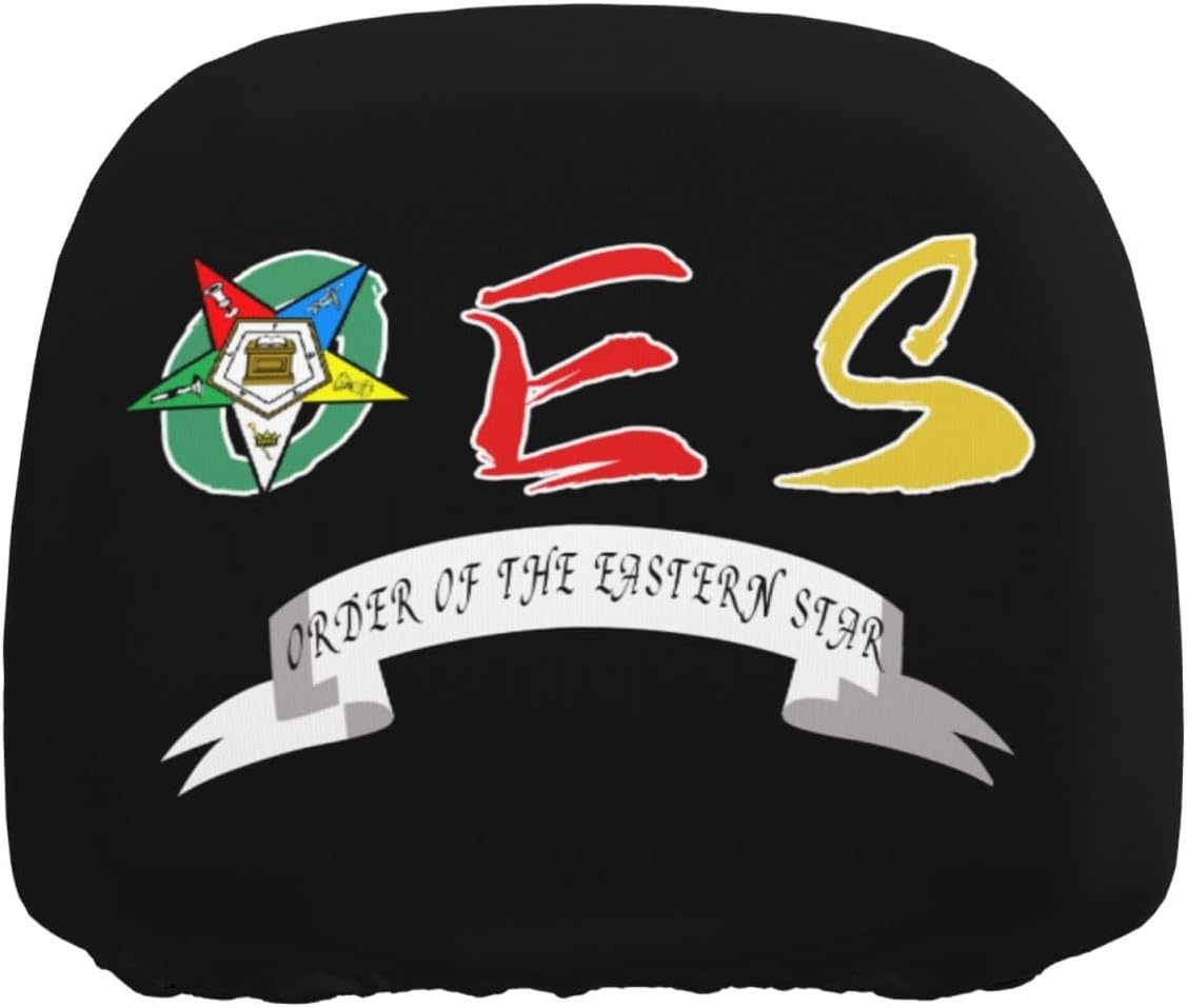 OES Symbol Ribbon Order of The Eastern Star Trucks Cover Solid Black Polyester Universal Headrest Covers Durable Stylish All Vehicles