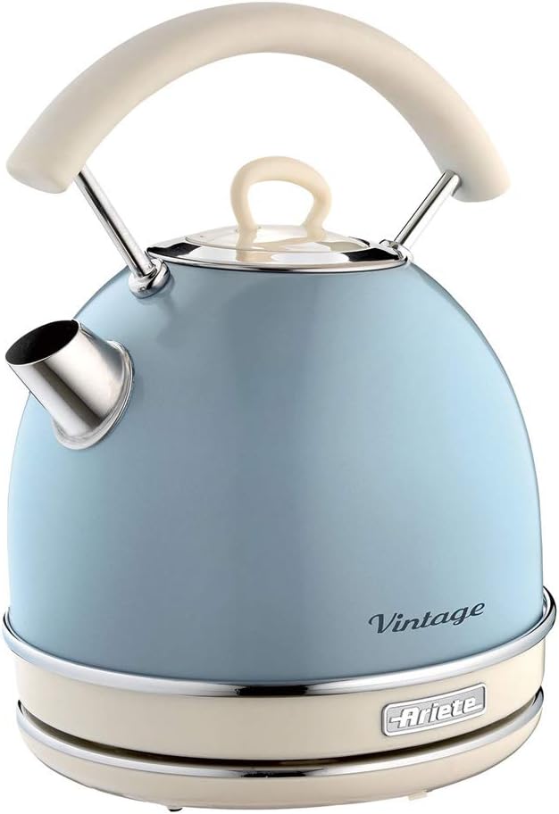 Ariete 2877/05 Retro Style Cordless Dome Kettle, Removable and Washable Filter, 1.7 Litre Capacity, 360 ° Rotating Base, Visible Water Level, Vintage Design, Blue