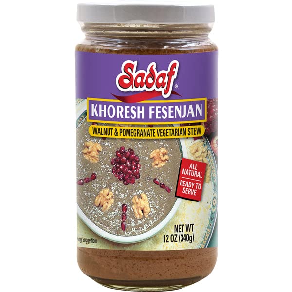 Sadaf Khoresh Fesenjan - Walnut & Pomegranate Stew - Ready to eat Vegetarian Stew - Traditional Persian Cuisine - 12 oz Jar