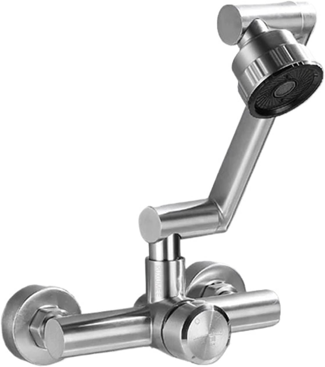 360 Rotatable Wall Mounted Kitchen Faucet 4 Modes Polished Chrome Hot and Cold Water Washbasins Sink Faucet Mixer Taps(Silvery)