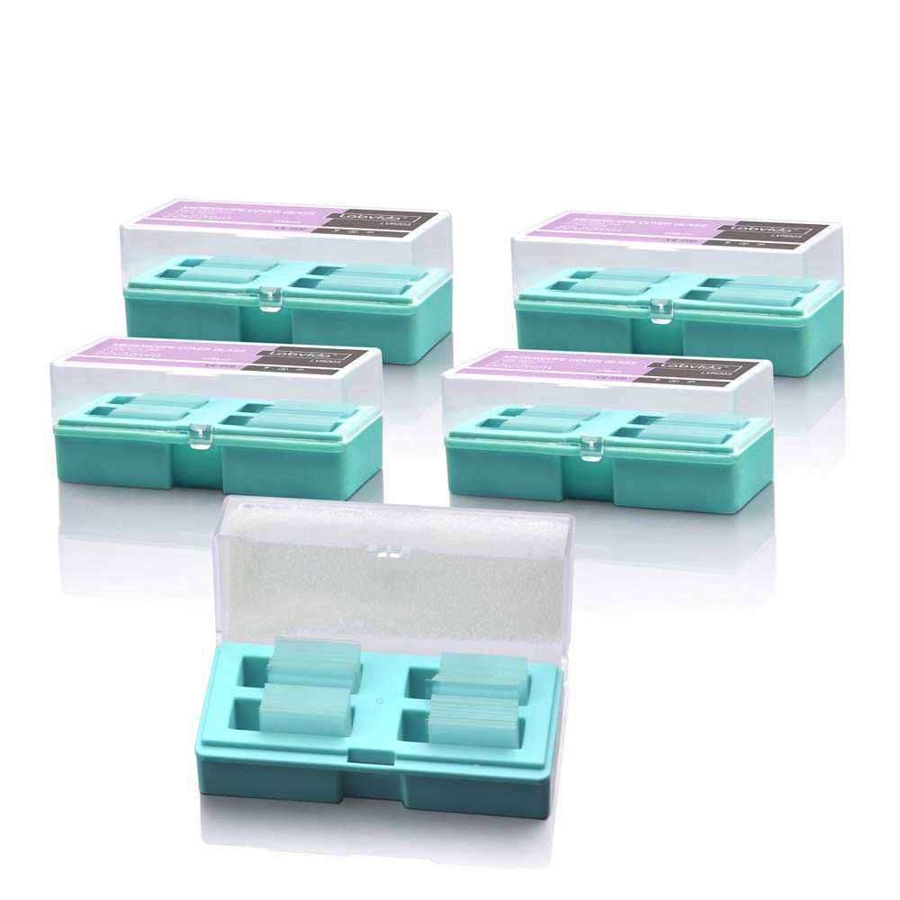Labvida 1000pcs Microscope Cover Slips, Dim.22x22mm, Thickness 1.0# 0.13-0.16mm, Super White Glass Material, 5 boxes Individually Wrapped, LVR003