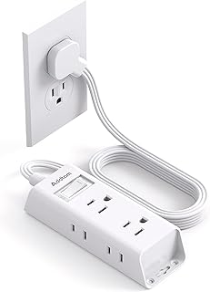 Cruise Essentials - Flat Plug Power Strip, Addtam 5 ft Ultra Flat Extension Cord with 6 Outlets Extender, No Surge Protector for Cruise Ship, Travel, Dorm, Home Office, ETL Listed