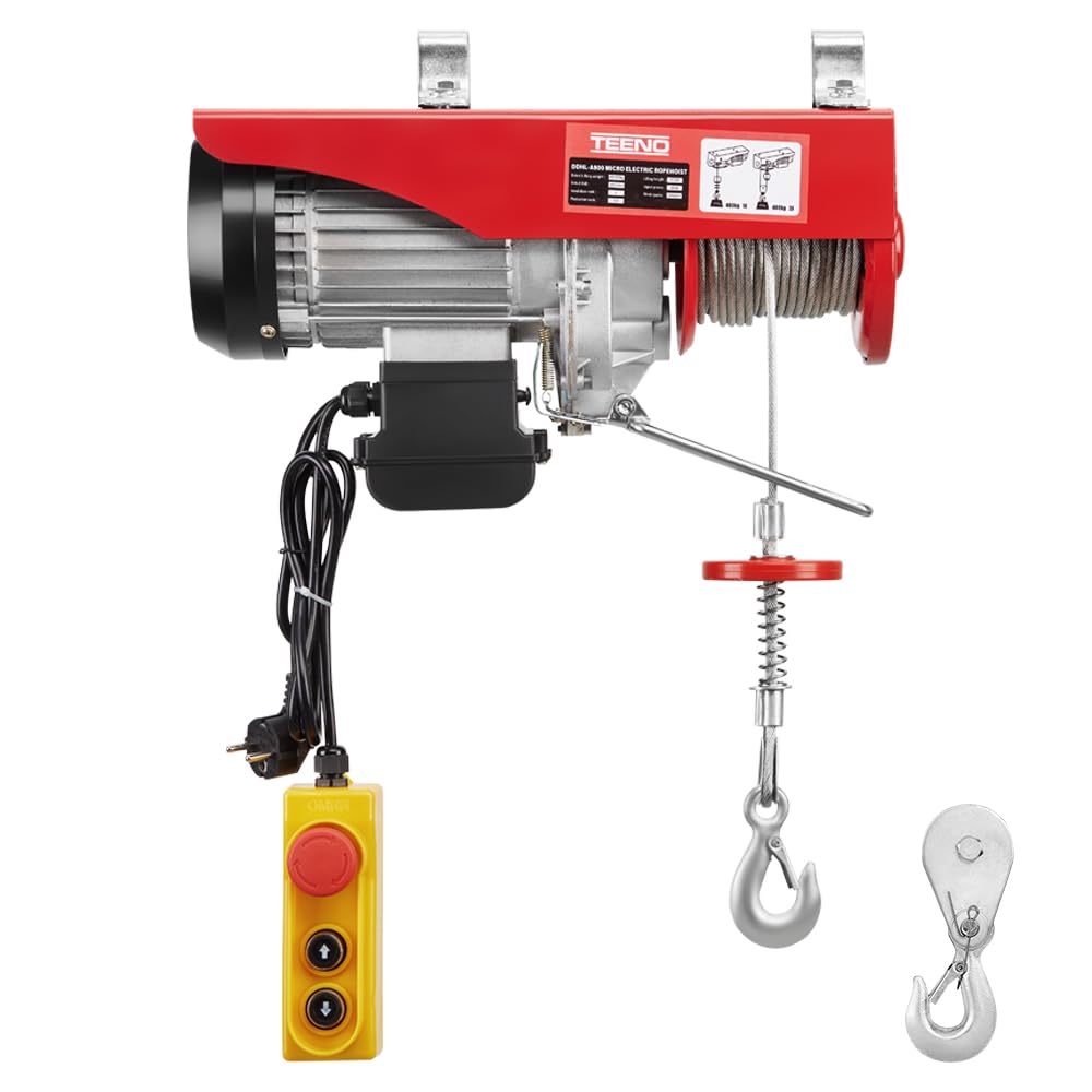 TEENO 1200W Electric Hoist Lift 1322 LBS/ 300KG 661LBS, Overhead Electric Hoist 220V Winch for Garage, Warehouses, SINGLE/DOUBLE LIFITING: 6 M/12M/Min, COPPER MOTOR (A600KG)