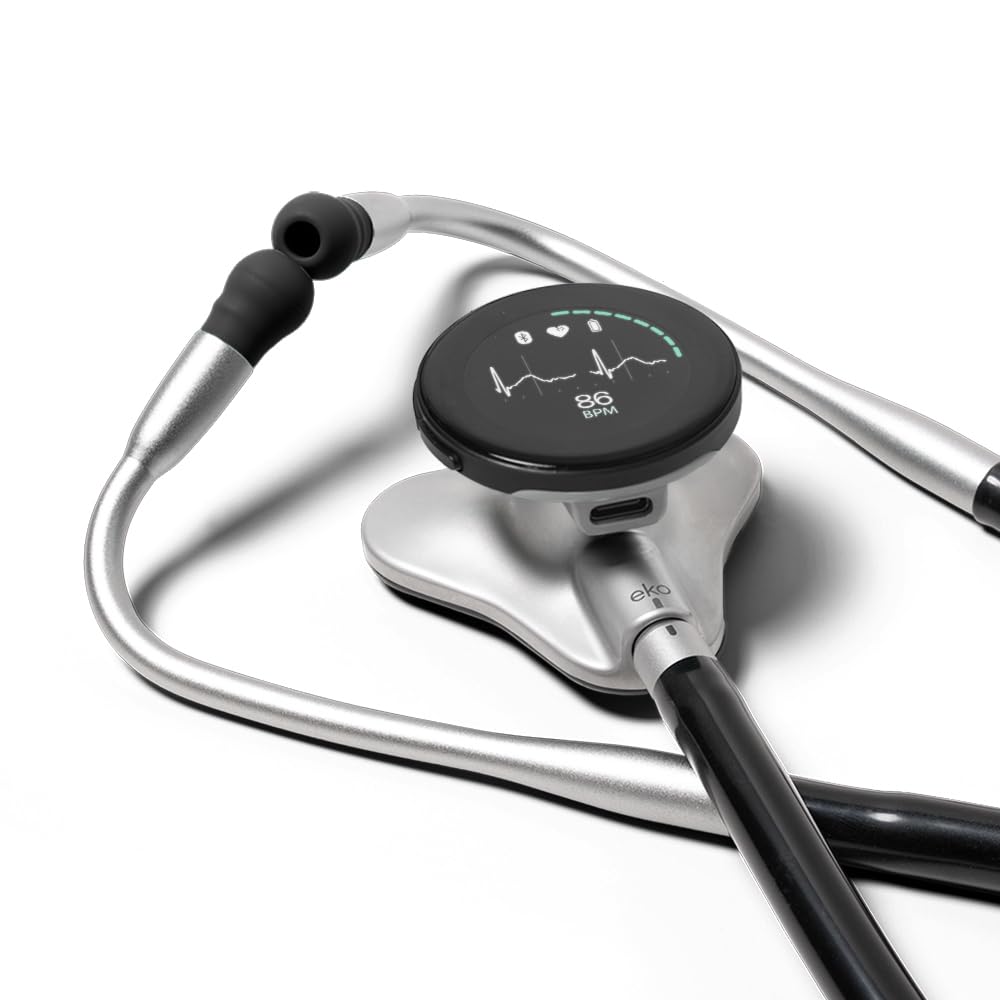 Eko CORE 500™ Digital Stethoscope — 40x Amplification, Active Noise Cancellation, 3-Lead ECG, FDA-Cleared AI with Eko+, Full-Color Display, Reimbursement Eligible — Silver, COR501