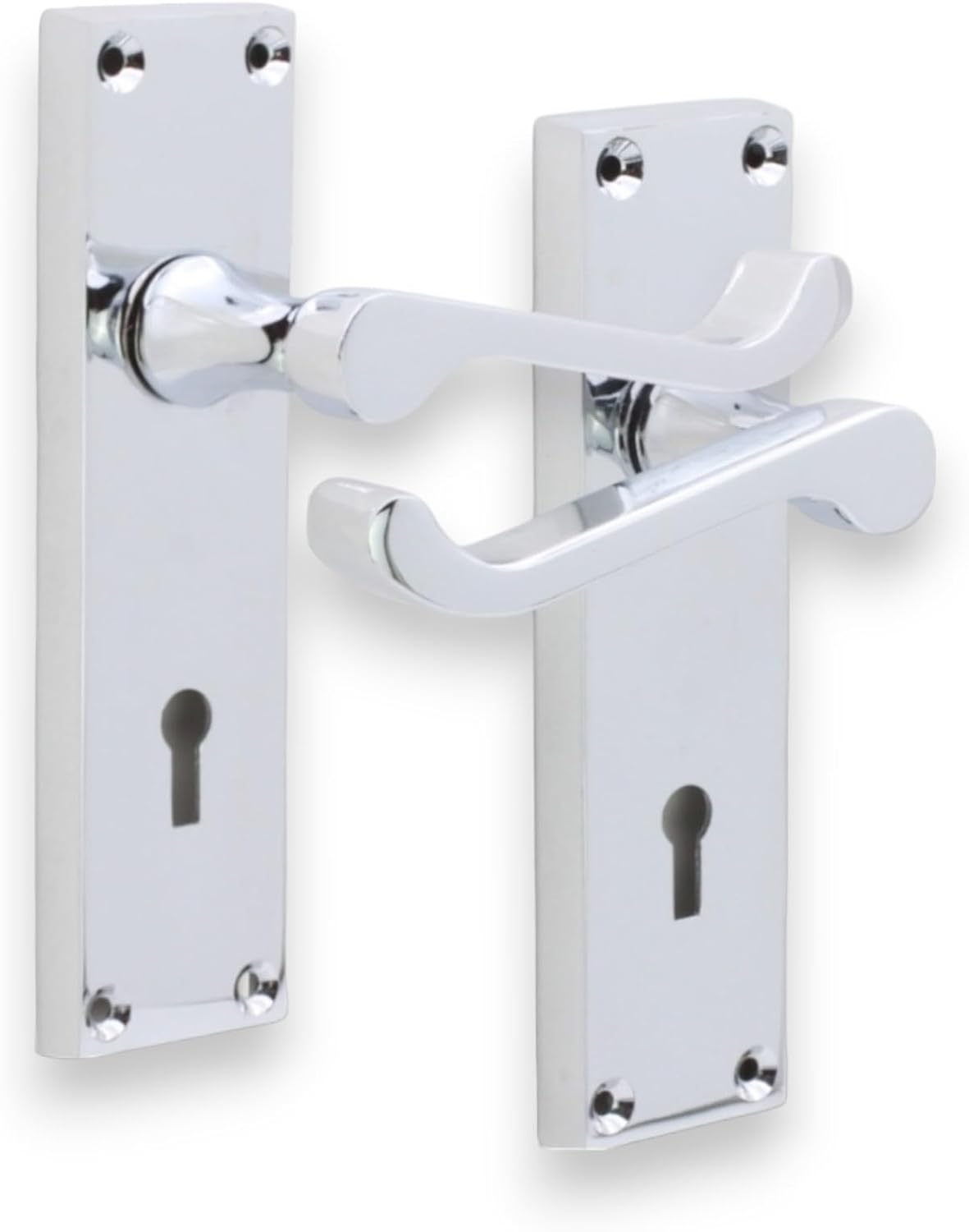Infinity Decor Pack of Victorian Scroll Internal Lever Lock Door Handle on Rectangular Backplate in Polished Chrome - for Interior and Exterior Doors