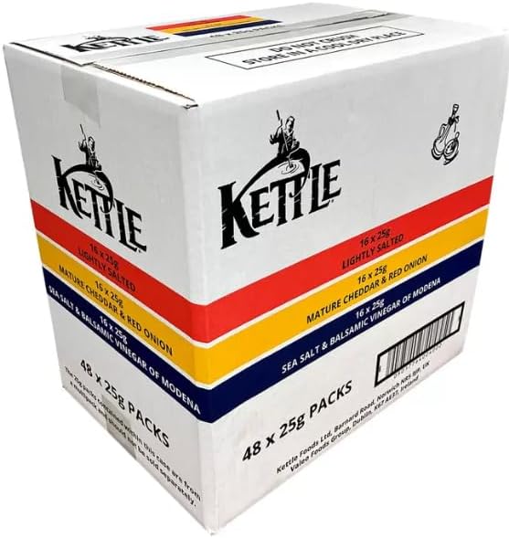 Kettle Crisp Variety Pack – 48 x 25g Snack Packs, Mixed Flavours, Gourmet Kettle Cooked Crisps, Crunchy Potato Chips, Party Snack Assortment