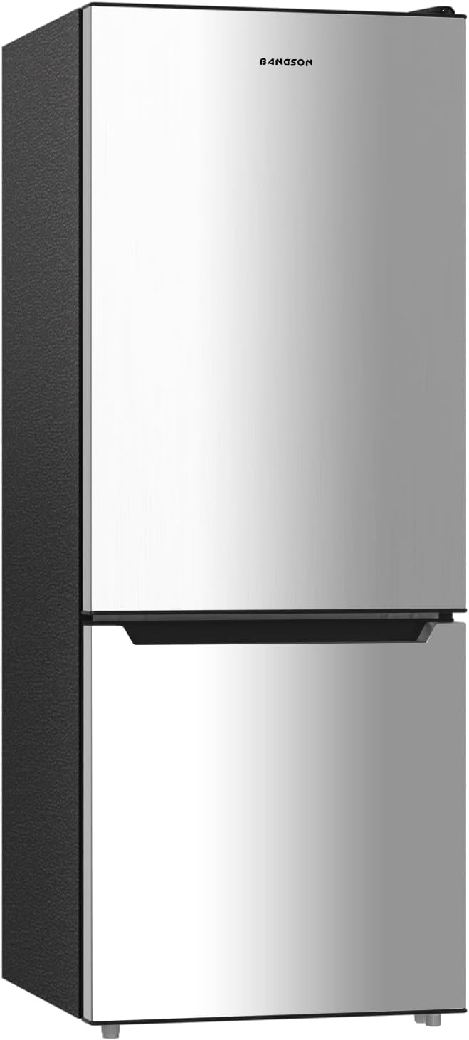 BANGSON 7.1 Cu.Ft Refrigerator with Freezer, Apartment Size Fridge with Bottom Freezer, for Apartment, Office, Kitchen and Garage, Stainless Steel, Silver