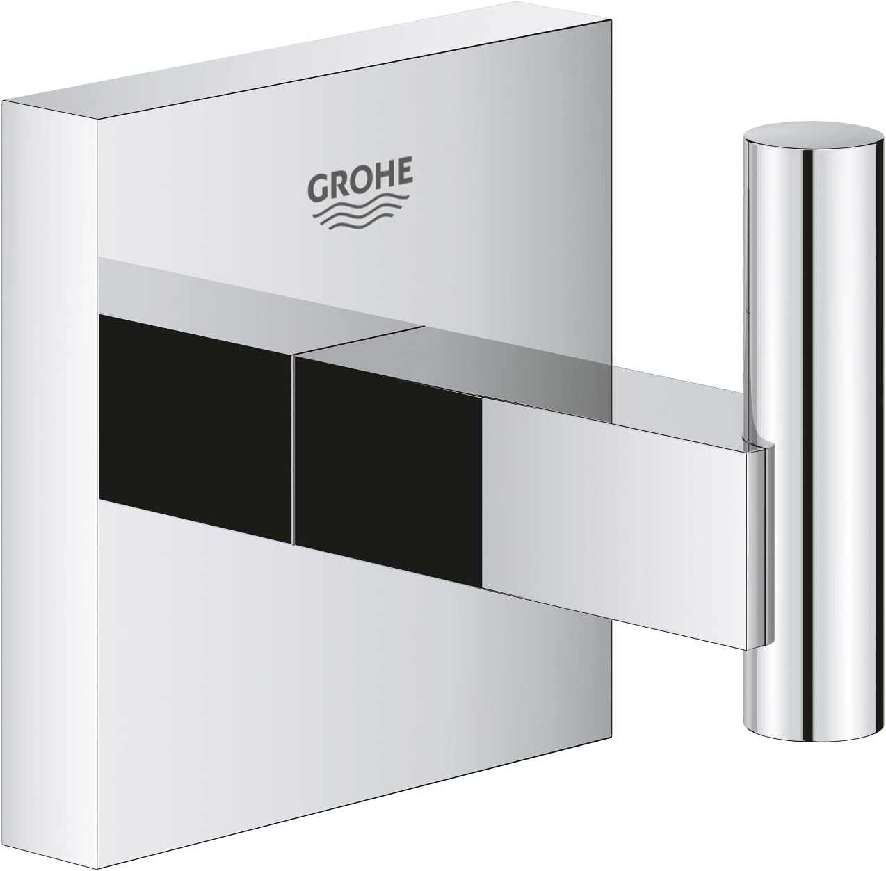 GROHE Start Cube Robe Hook - Bathroom Wall Mounted Shower Towel Hanger (Metal, Concealed Fastening, Including Screws and Dowels), Extra Easy to Fit with GROHE QuickGlue, Chrome, 40961000