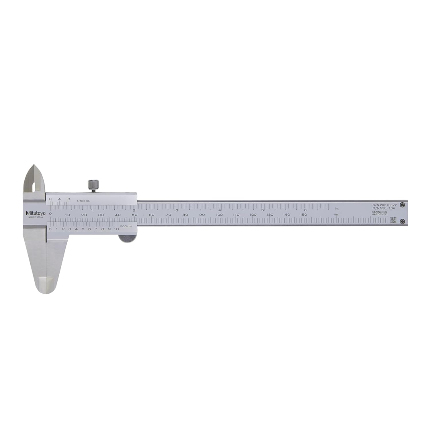 Mitutoyo 530-101 Vernier Calipers, Stainless Steel, for Inside, Outside, Depth and Step Measurements, Metric, 0"/0mm-150mm Range, +/-0.05mm Accuracy, 0.05mm Resolution, 40mm Jaw Depth