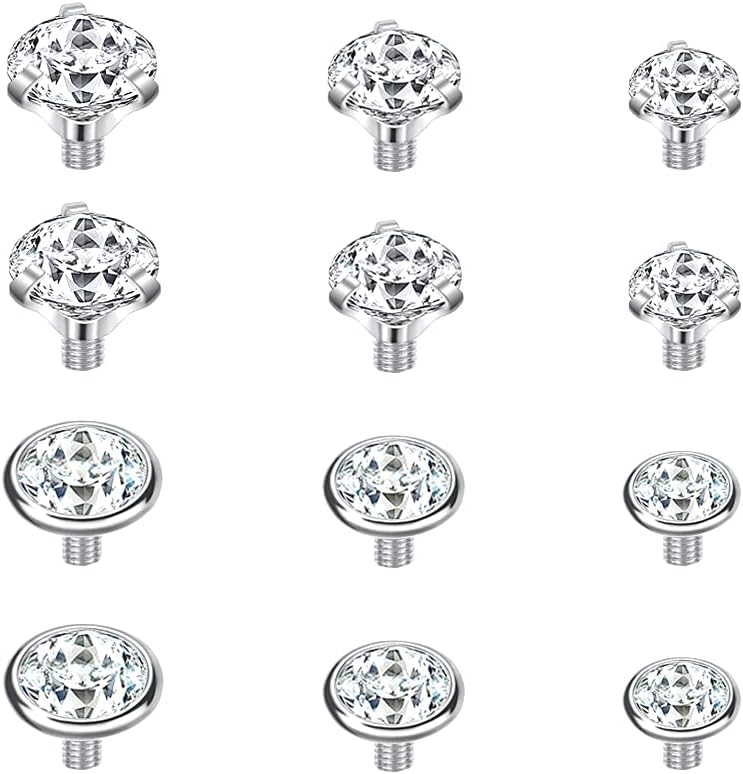 14G 4-20Pcs Surgical Steel Dermal Piercing Jewelry Cubic Zircon Micro Dermal Anchor Tops Titanium Base Dermal Piercing