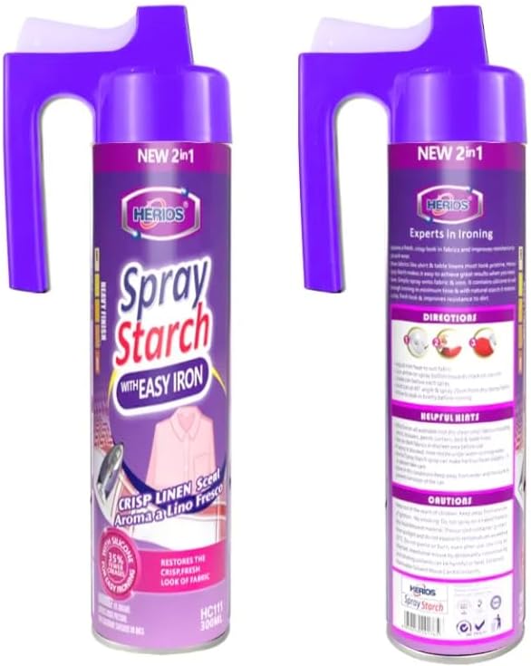 HERIOS Heavy Ironing Starch Spray, 300ML, Smooth Wrinkles, Eliminate Static