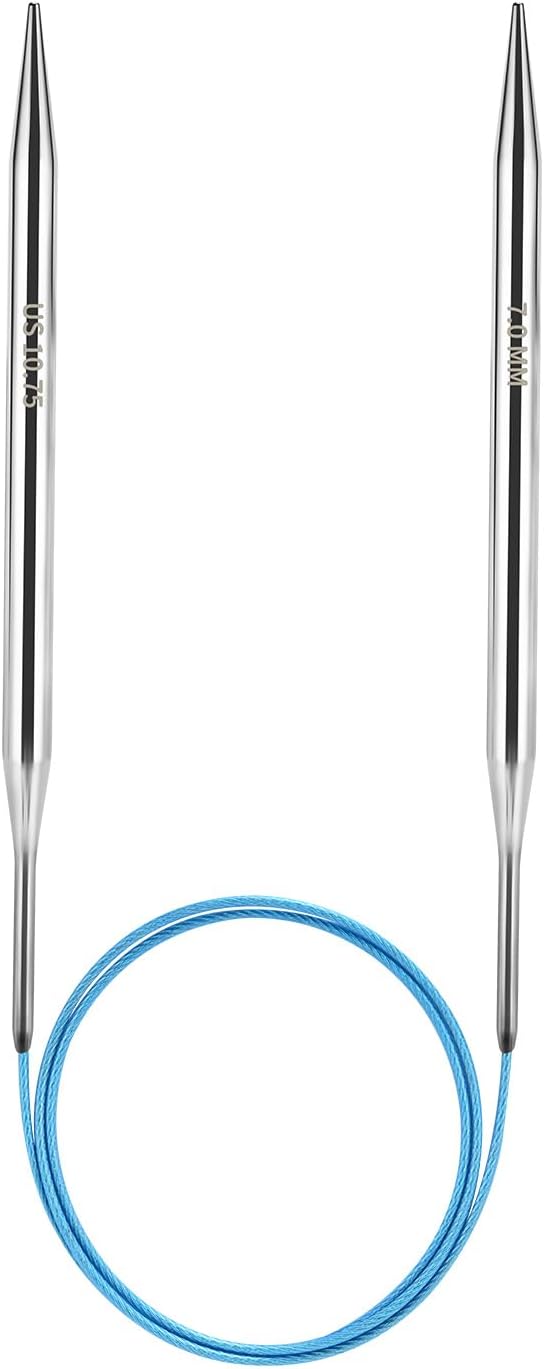 Soosui Knitting Needle 32 inches/80 Centimeters Long | Circular Knitting Needle, Made of high-Quality Metal, Suitable for Weaving Scarves, Blankets, etc. (Silver, US10.75/7.0MM)