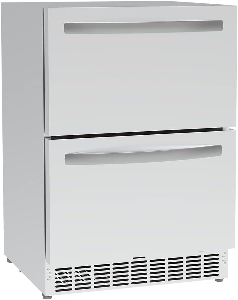 Eficentline 24 inch Weather Proof Design Indoor and Outdoor Under Counter Drawer Fridge, Built-in Beverage Under Cabinet Refrigerator for Home and Commercial Use, Stainless Steel