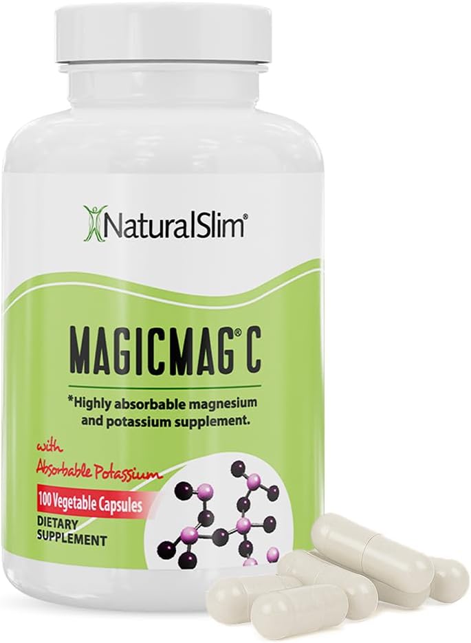 MagicMag C by NaturalSlim, Magnesium Citrate with Potassium for Muscle Relaxation, Sleep Quality, Nerve Function & Electrolyte Support, Daily Magnesium Supplement for Men and Women, 100 Capsules 1pk