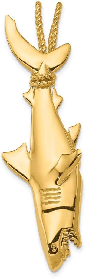 Solid 14K Yellow Gold Hollow Polished 3-Dimensional Hanging Shark Pendant