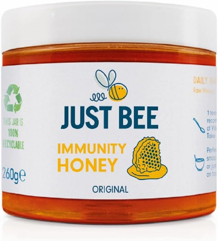 Just Bee Immunity Honey (260g) | Pure natural honey with Vitamin D, C, B6, B12 and Echinacea | Raw and Unpasteurised | Vitamin Rich | For Daily Immune Support
