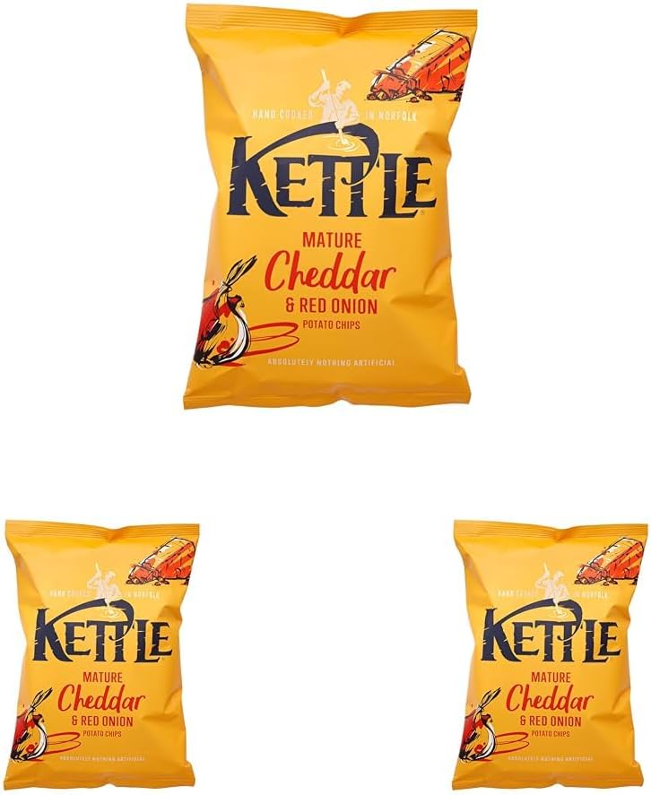 Kettle Mature Cheddar & Red Onion Chips, 130g (Pack of 3)
