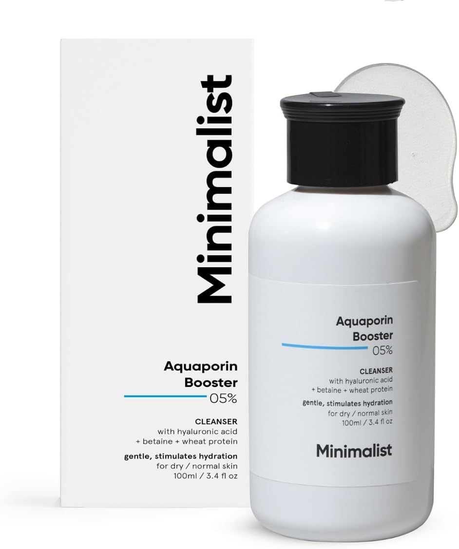 Minimalist 5% Aquaporin Booster Face Cleanser with Hyaluronic Acid for Dry Skin | Gently Cleanses Skin & Stimulates Hydration | Women & Men | 100 ml/3.4 fl oz