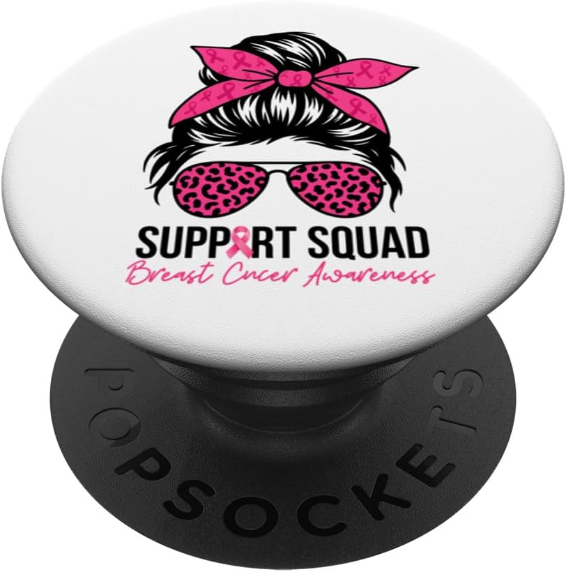 Support Squad Messy Bun Pink Warrior Breast Cancer Awareness PopSockets Adhesive PopGrip