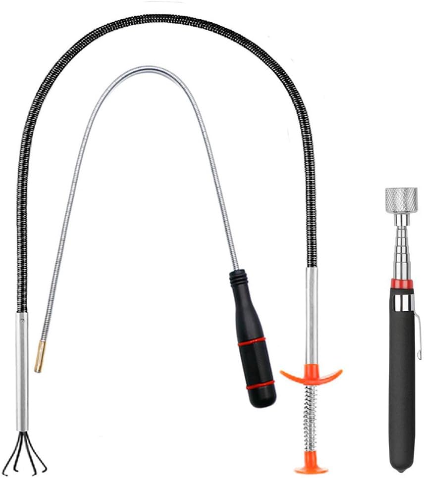 3 Pack Telescoping Magnet Pick-up Tool Set - Retrieving Telescoping Magnet Pickup Tools, Bendable Spring Magnet Stick, Flexible Extra Long Reach Bendable Curve Grabber