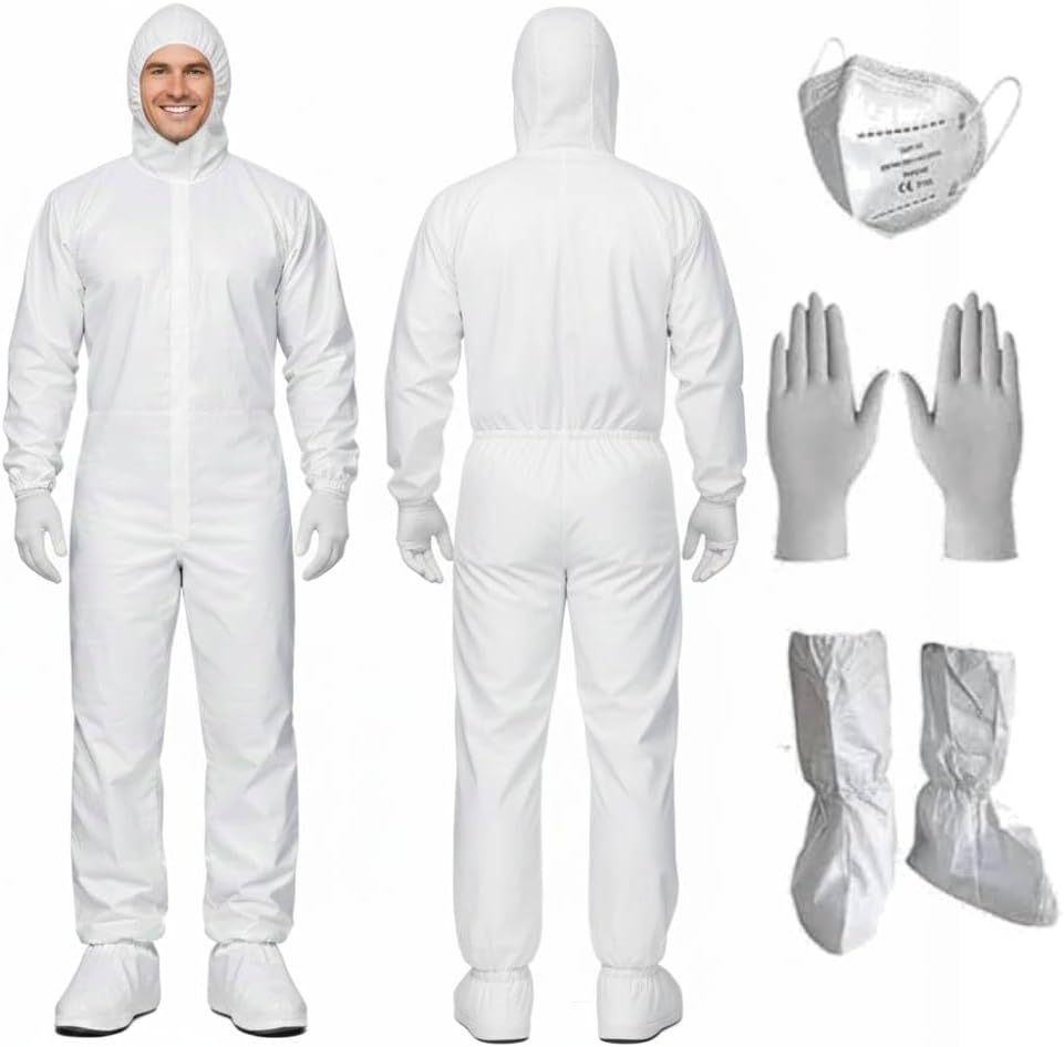 Zimchado Professional Hazmat Suit Kit - Full Body hazmat suits disposable Coveralls with Hood & Reinforced Zipper Heavy Duty