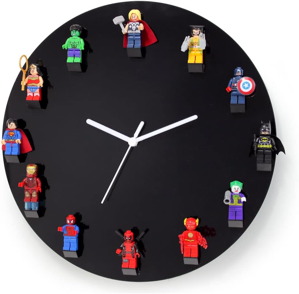 TIELO Mini Figure Wall Clock Unique Lego Gift Idea (Black)