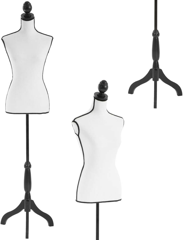 FDW Manikin 60”-67”Height Adjustable Female Dress Model Display Torso Body Tripod Stand Clothing Forms (Cream)