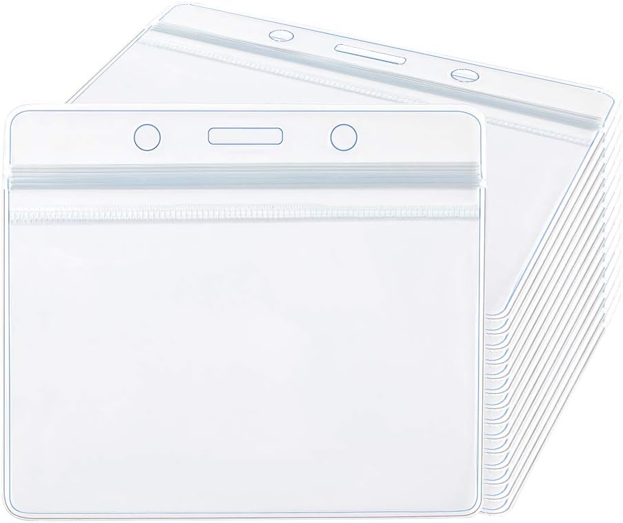Dadabig 100 PCS Badge Holder, Horizontal Name Tag Clear Waterproof ID Card Holders for Multiple Cards