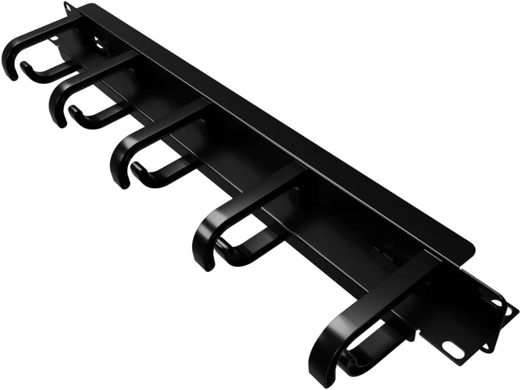 rhinocables Cable Management Bar for Patch Panel, Cable Rack, Mount Use - Cable Tidy Rack Accessory, Cable Organisers for Home - (19" 1U)