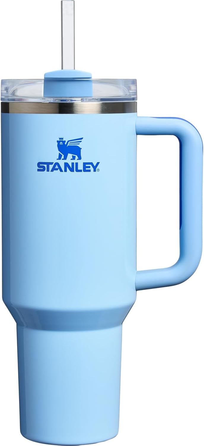 STANLEY Quencher H2.0 Tumbler with Handle and Straw, 3-Mode Flowstate Lid, Travel Cup Holder Compatible, Stainless Steel, Insulated, BPA-Free, Frosted Cornflower Blue, 1.2 Litres