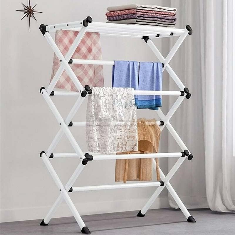 Clothes Drying Rack, Portable Foldable 3-Tier Clothes Airer Laundry for Indoor Outdoor Use, Collapsible Stainless Steel Clothes Drying Rack Stand with Non-slip rubber pads for Air Drying Clothing